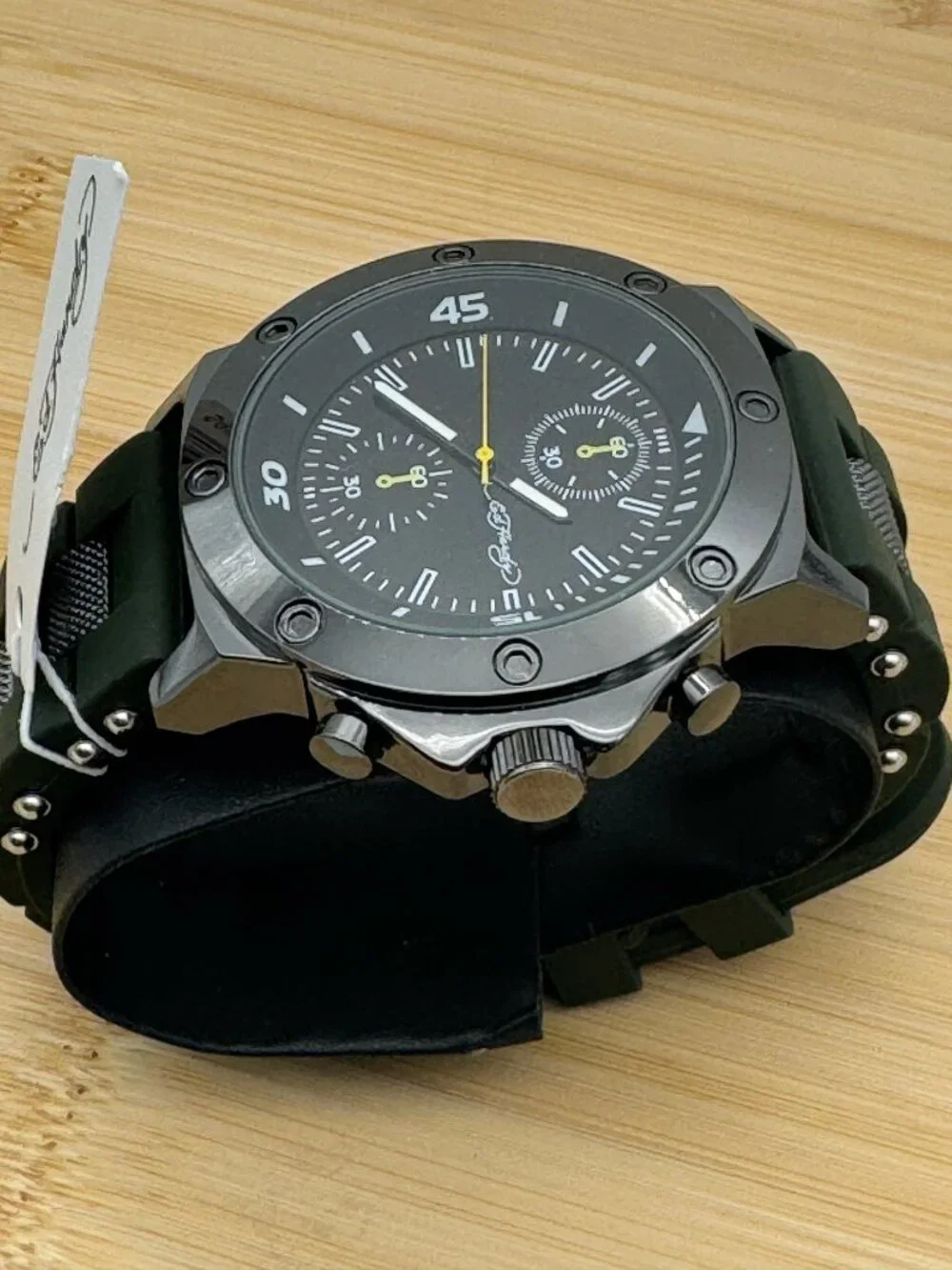 Ed Hardy Men's Gunmetal Watch Black Dial Green Silicone Strap Chronograph